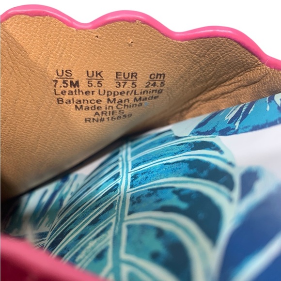 J. McLaughlin Pink Peony Tropical Aries Leather Slide Sandals sz 7.5 - Picture 4 of 12